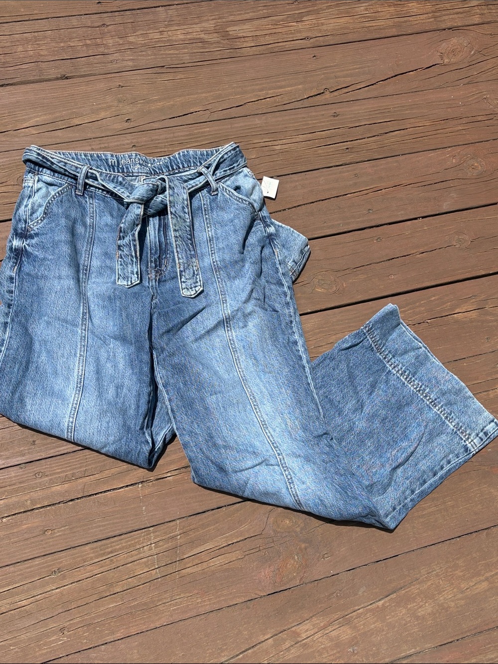 Maurices Light Blue Denim Wide Leg Jeans with Self Belt
